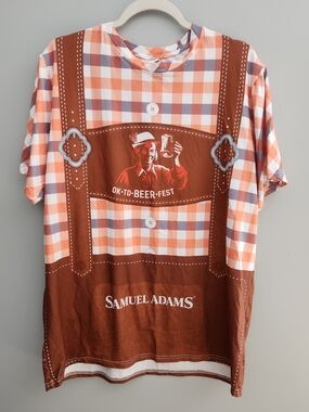 Men’s Samuel Adams Oktoberfest Plaid Graphic Tee Lederhosen Size XL